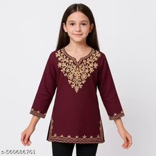 Girls Embroidered Kurti Top Kids Ethnic Wear / Floral Design Kurtis