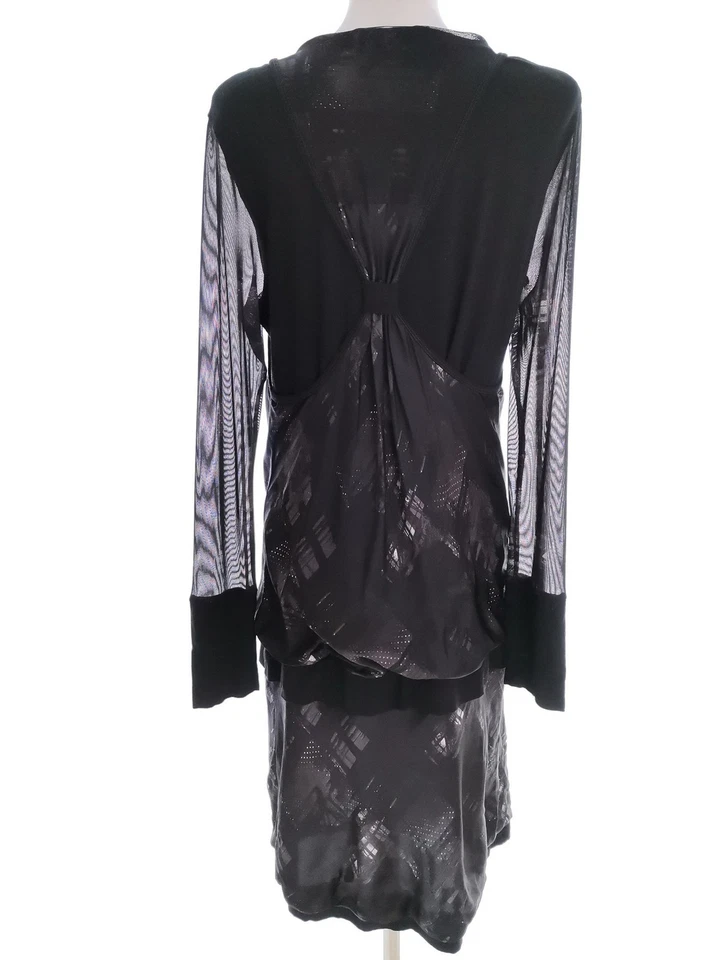 Eva Kayan  T. 44 Noir Midi Robe Droite Viscose Manche longue Asymétrique - Photo 3/4