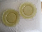 Set of 2 Vintage Patrician Spoke Amber Yellow Depression Glass Plates 9 1/4"