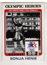 1984 M&M Olympic Heroes Trade Card #20 Figure Skating Sonja Henie Norway