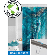 Waterproof Watercolor Marble 30 Recycled PEVA Shower Curtain Set  Hooks, 13-Pi