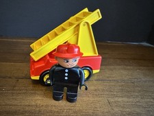 Vintage 1987 LEGO Duplo Fire Engine Truck w Fireman Figure Red Classic Toy