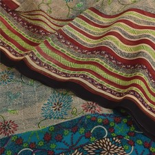Sanskriti Vintage Sarees Ivory Pure Georgette Silk Print Sari 5 Yd Craft Fabric