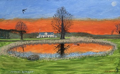 Ein fantastisches original naives Kunstgemälde an Karton des Lancashire Künstlers Rick Ball.