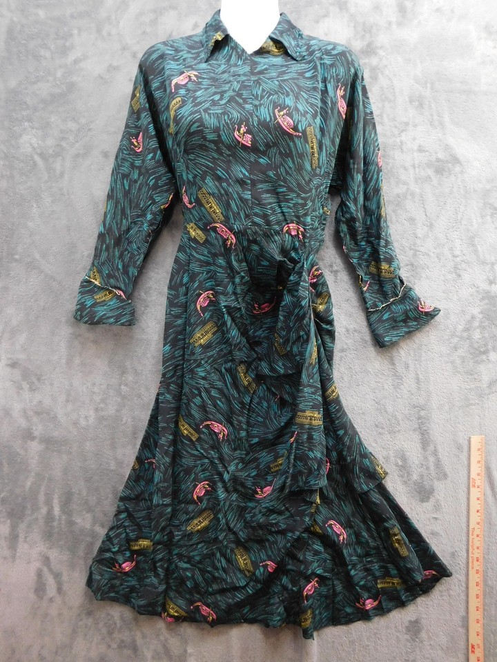 A vintage novelty dress covered in Venice gondola prints — wearable art that's equal parts kitschy travel souvenir and fashion statement.