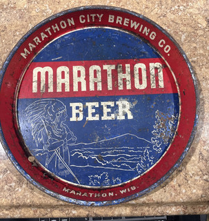 Marathon City Brewing Co. vassoio rotondo in metallo 12" birra MARATHON WISCONSIN VINTAGE