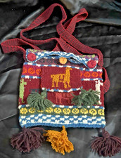 Hand Woven Wood Peruvian Shoulder Bag Purse Llama Atrisan Peruvian Textile Art