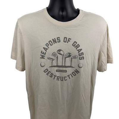 Life is Good Mens Large Weapons of Grass Destruction Golf Crusher T-Shirt Cream