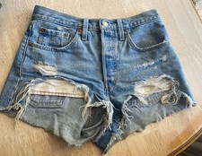 Levi's 501 Shorts Womens 26 Light Blue Cut Off Denim Shorts Button Fly Classic