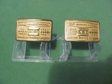 2 Vintage American Bowling Congress ABC League Award Brass Belt Buckles 1966-67.