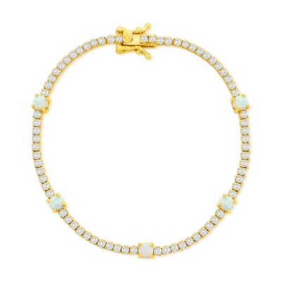 Tennisarmband Sterlingsilber, rund weißer Opal & CZ - vergoldet