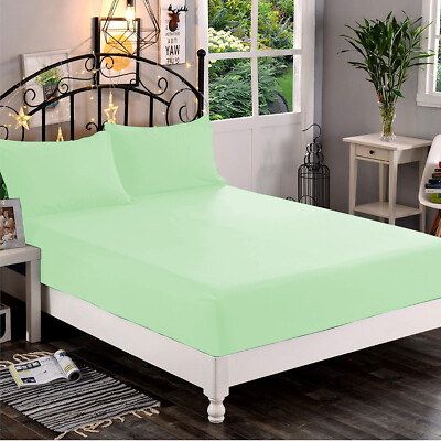 1200 TC EGYPTIAN COTTON FITTED SHEET+2 PILLOW CASE- 8 TO 30 INCH DEEP SAGE SOLID