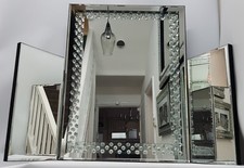 Silver Dressing Table Mirror Floating Crystal Effect Elegant Bling 