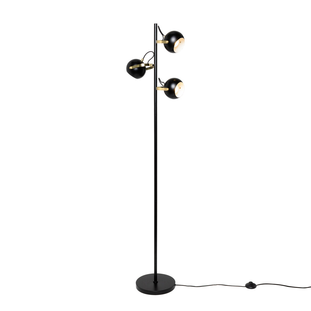Litecraft Eyeball Floor Lamp Adjustable GU10 3 Light - Matte Black, Satin Brass