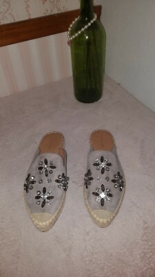 Halogen Women Blythe Embellished Espadrille Mule stone suede size M $89 