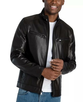 Black Perforated Leather Hipster Jacket 