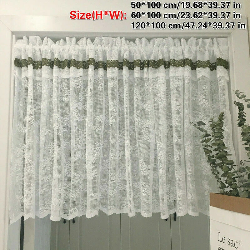 1PC Lace Mesh Short Half Curtain Rod Pocket for Kitchen Door Closet Wardrobe - Image 2 of 4
