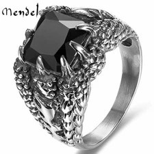 MENDEL Mens Stainless Steel Biker Black Onyx Dragon Claw Ring For Men Size 7-15