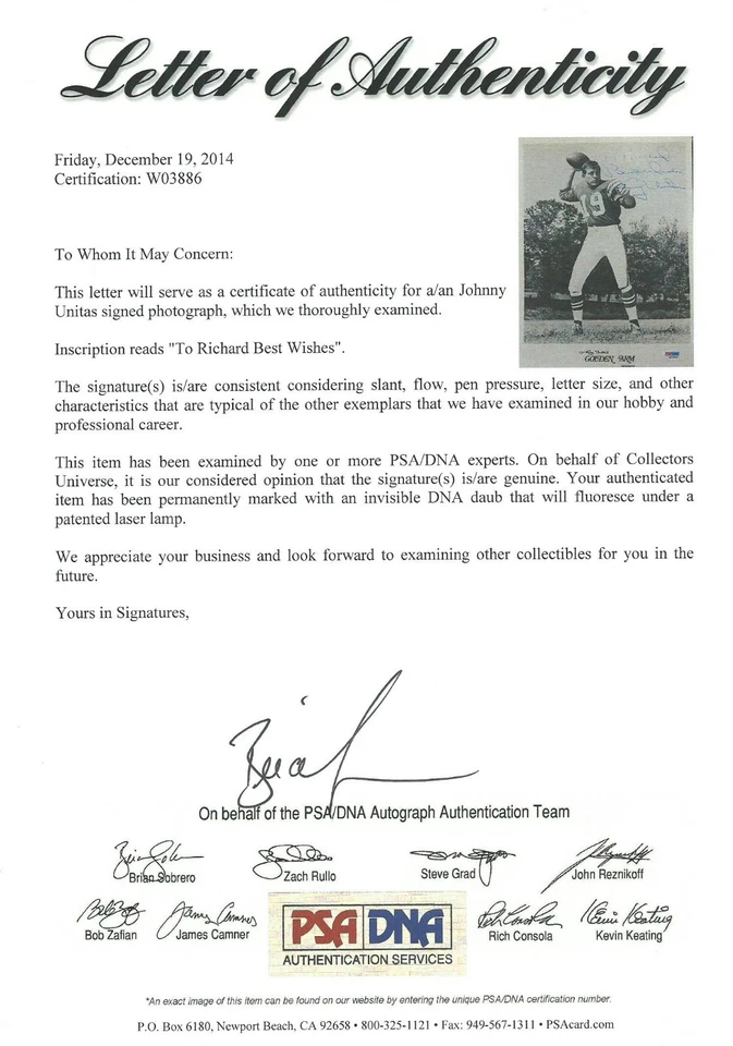 Johnny Unitas Signed Colts Football 8x10 Photo PSA/DNA COA Picture Autograph HOF - Image 2 of 3