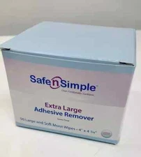 Safe N Simple EXTRA LARGE Adhesive Remover  4" x 4 3/4" Wipes, 50 Per Box