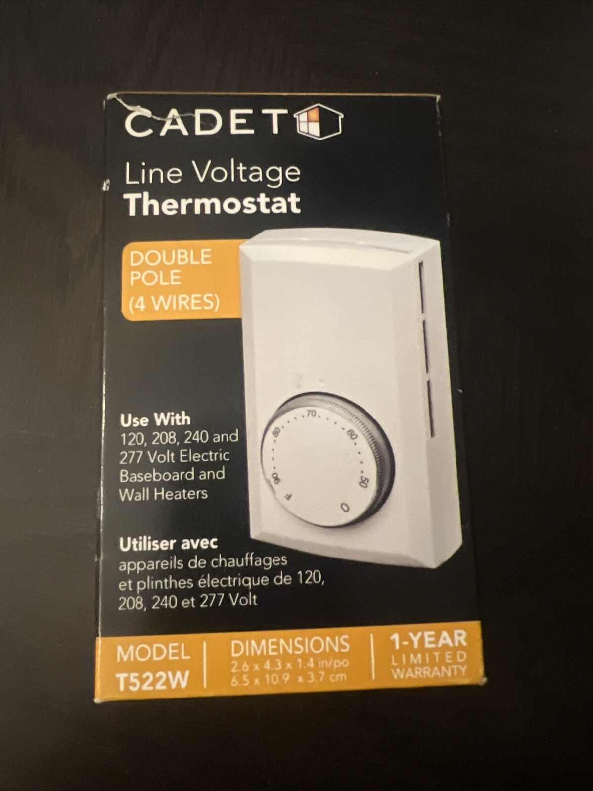 Cadet T522-W Line Voltage Mechanical Double Pole Wall Thermostat