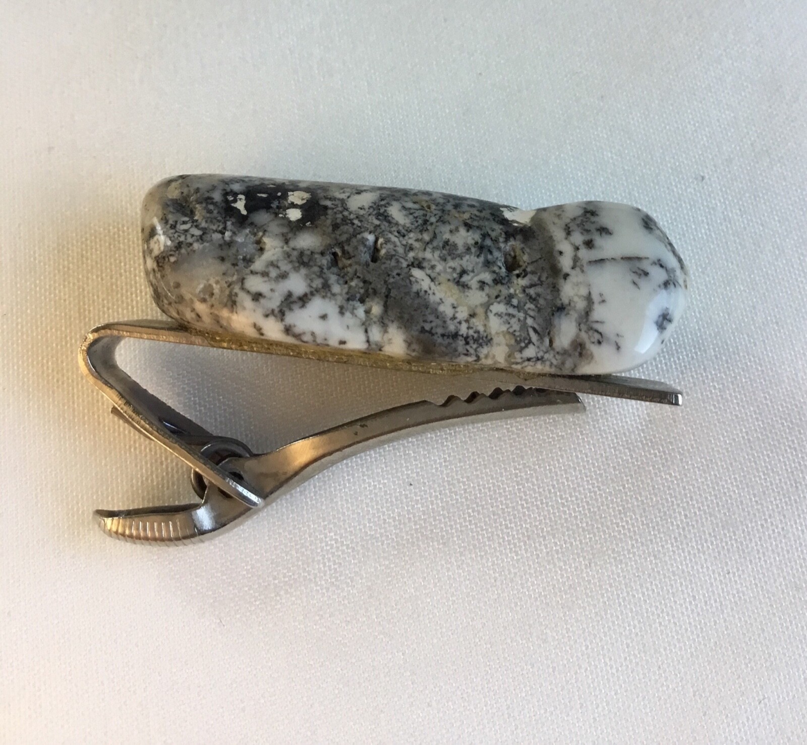 Vintage Mens Tie Clip Marble Type Stone Silver Tone W… Gem