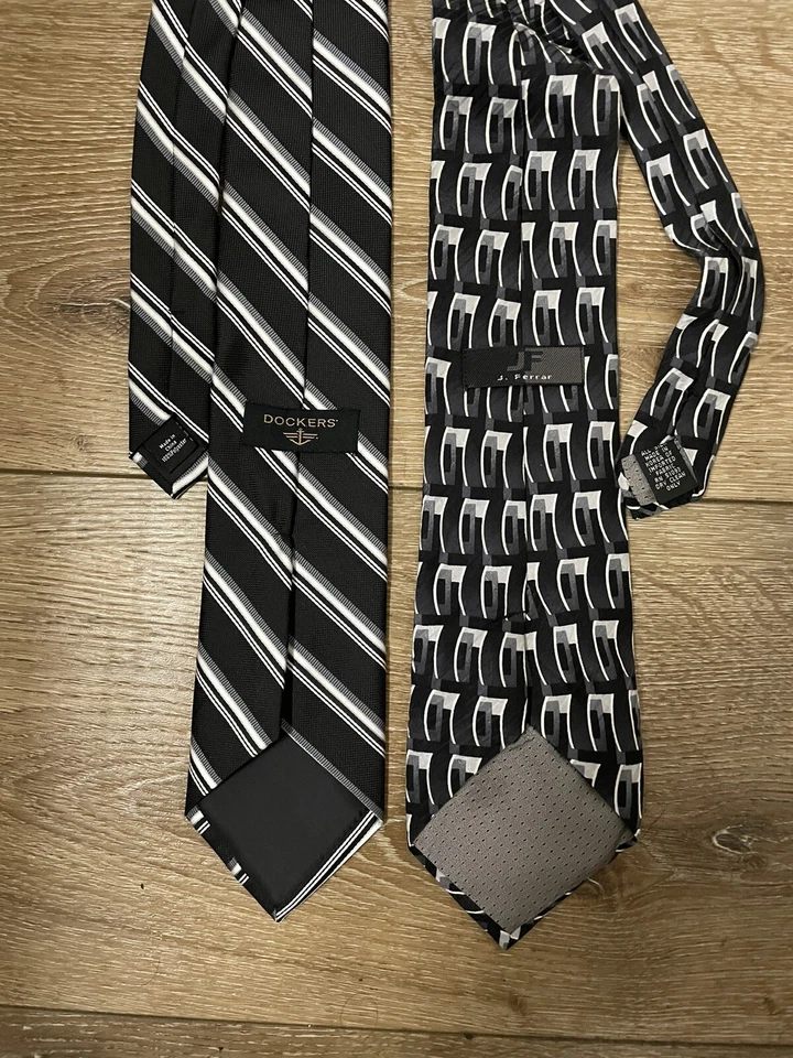 Dockers - J Ferrar Tie Black Grey White Striped & Geometric Print Lot Of 2 - Image 2 of 4