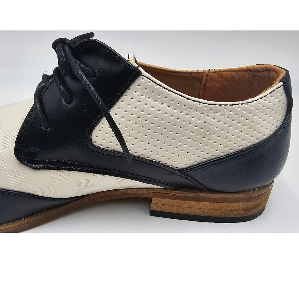 Royal Shoes Dexter Wingtip Black & White Lace Up Square Toe Dress Shoe