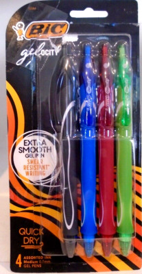 BIC Gelocity Gel Pens Quick Dry Medium Point 0.7mm Assorted Colors  - 4 Count
