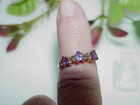 Vintg 10K 3 Amethyst Heart 2 Diamond Band Ring Yellow gold Sz 7 Hearts ABG1195NL — photo 3