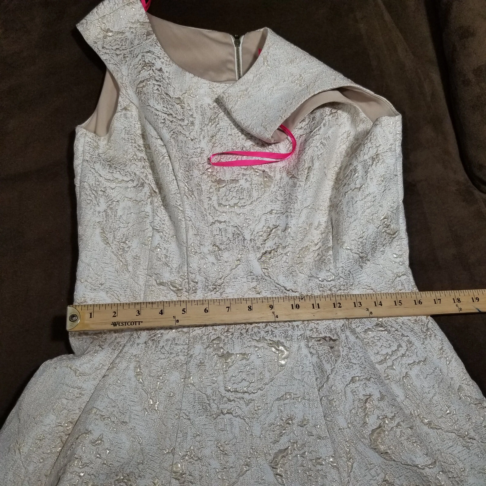 OFF WHITE ABITO BETSY JOHNSON TESTURIZZATO ORO METALLIZZATO SU BIANCO SENZA MANICHE CORTO taglia 10