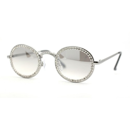 Kleine runde ovale Sonnenbrille mit voller Krone und Strass  - Bild 18 von 21