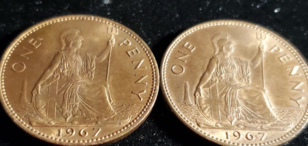 2 1967 Great Britain One Penny Elizabeth II DEI Gratia Regina