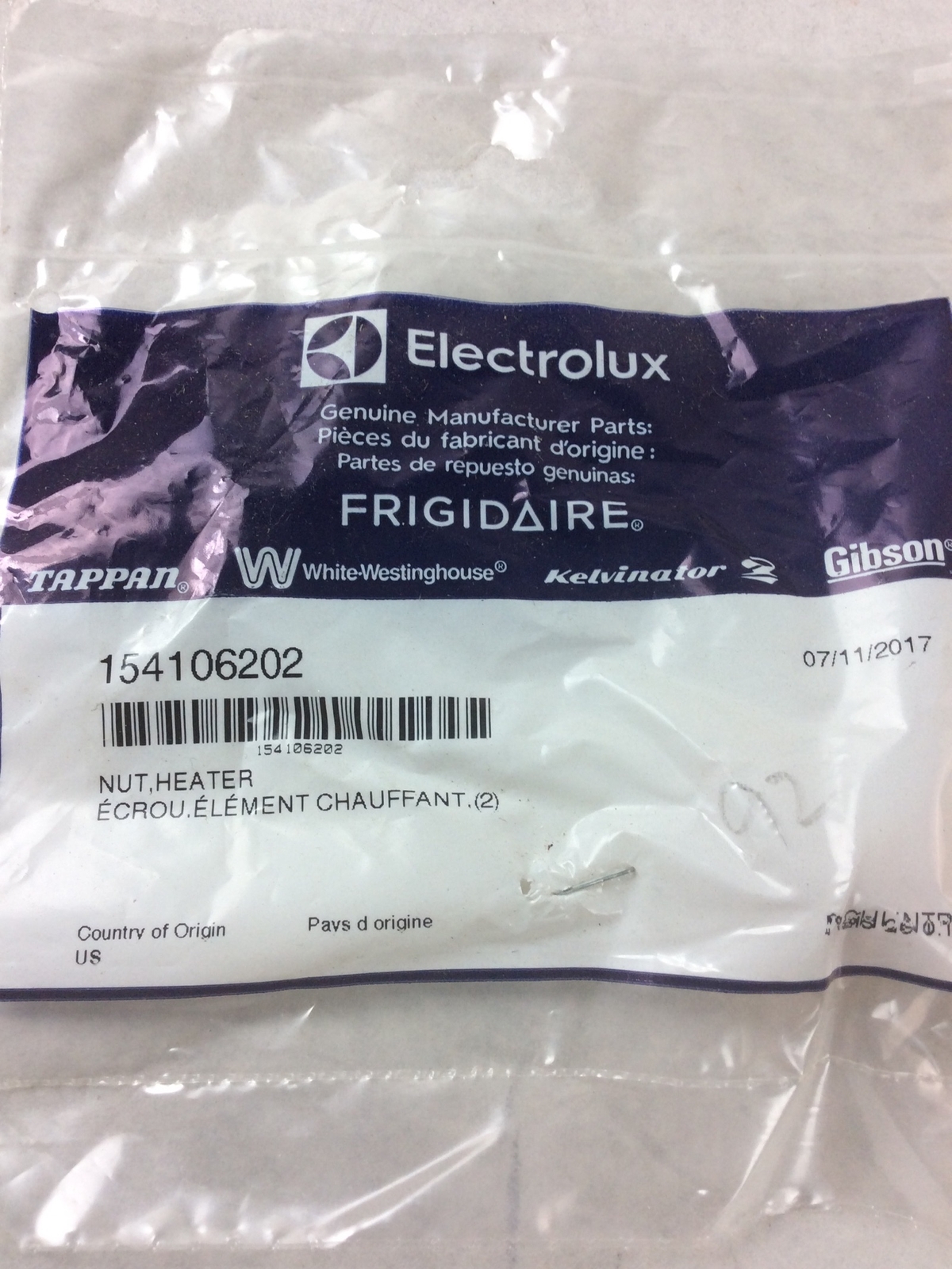 OEM Electrolux Frigidaire Dishwasher Heating Element Nut 154106202 NEW