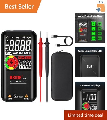 3 Results Color LCD Multimeter - 9999 Counts, Rechargeable Power, Portable Case