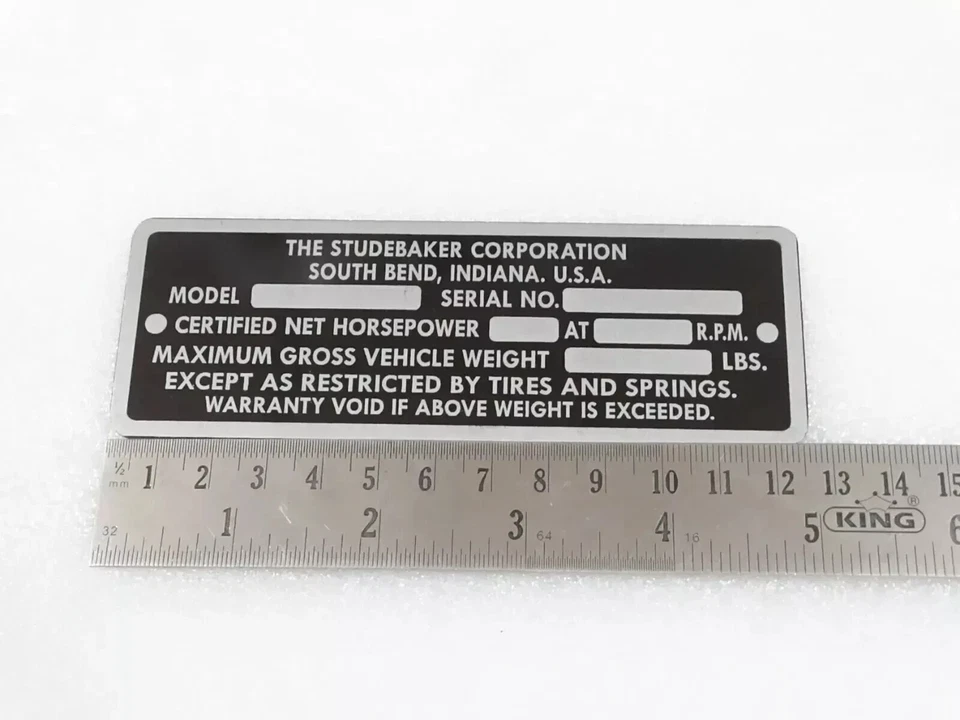 PLACA DE DATOS SE ADAPTA AL MODELO STUDEBAKER VINTAGE 1946-49 #V214-7 Foto 4 de 4