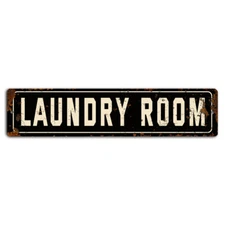 Laundry Room Dark Rustic Street Sign - 18x4 Inch Metal Home Decor
