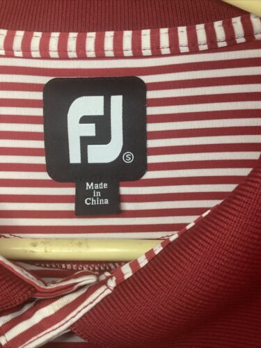 FootJoy Polo Shirt Mens S Red White Striped Short Sleeve Golf Performance - Picture 3 of 7