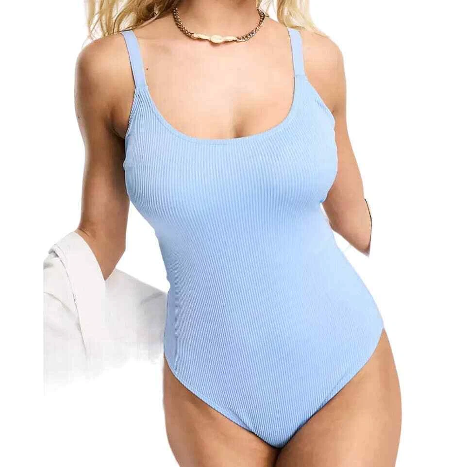 Ivory Rose Fuller Bust Rib Scoop Swimsuit in Blue, Size 32I