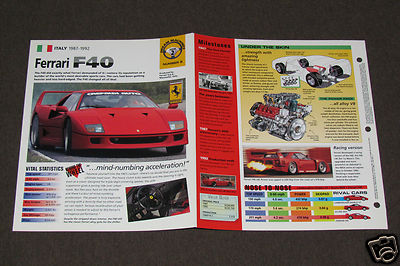 1987-1992 FERRARI F40 Italian Sports Car SPEC SHEET BROCHURE PHOTO