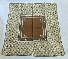 Vintage Brown Floral Cotton Handkerchief Hand Rolled Hem 14x14