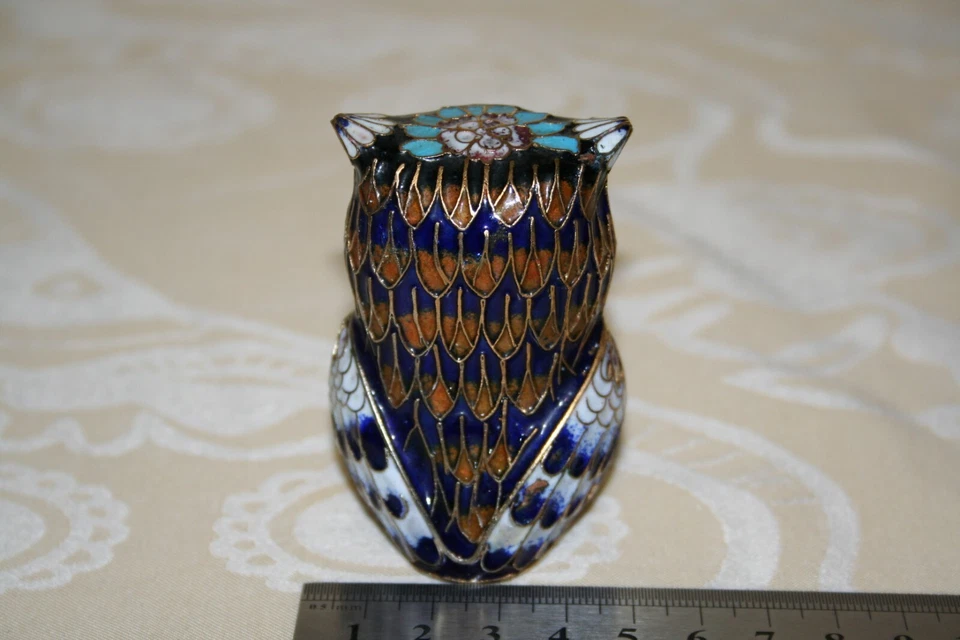 jolie chouette ou hibou en laiton, émail cloisonné, hauteur 7 cm, chine - Photo 4/4