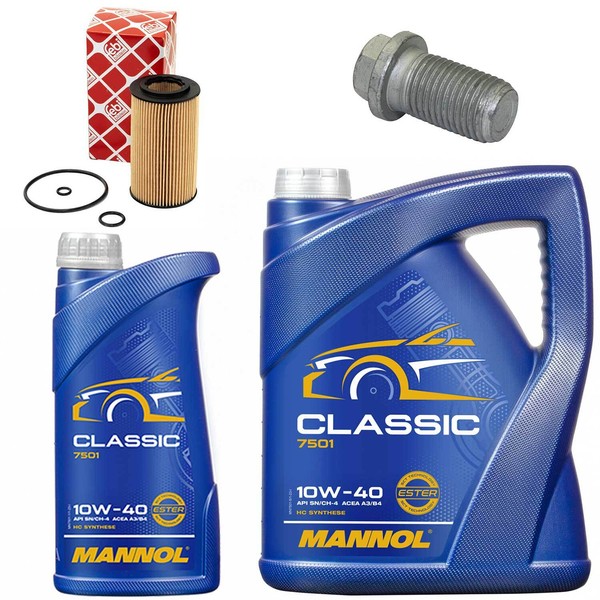 MotoröL Filter Set Mannol 10W-40 6 Liter + Schraube FüR Mercedes E-Klasse W210-image