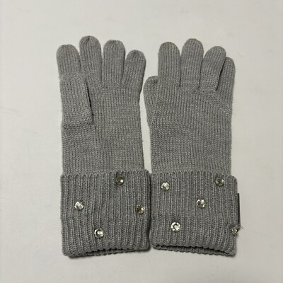 Michael Kors Embellished Cuff Knit Gloves Mittens Heather Grey NWOT