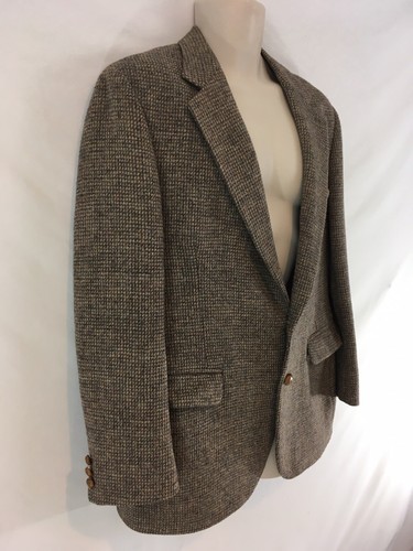 Giacca su misura Harris Tweed da uomo 42 R marrone tweed lana scozzese USA - Foto 3 di 12