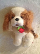 VTG Rare 9" Russ Caress Soft Pets Lovey Dog W/ Rose Brown White Plush Stuffed