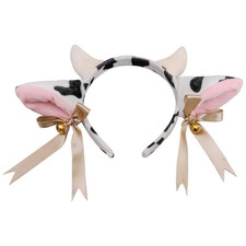 Plush Cow Ears Headband with Bells Ribbon Bow Anime Cosplay Hair Hoop