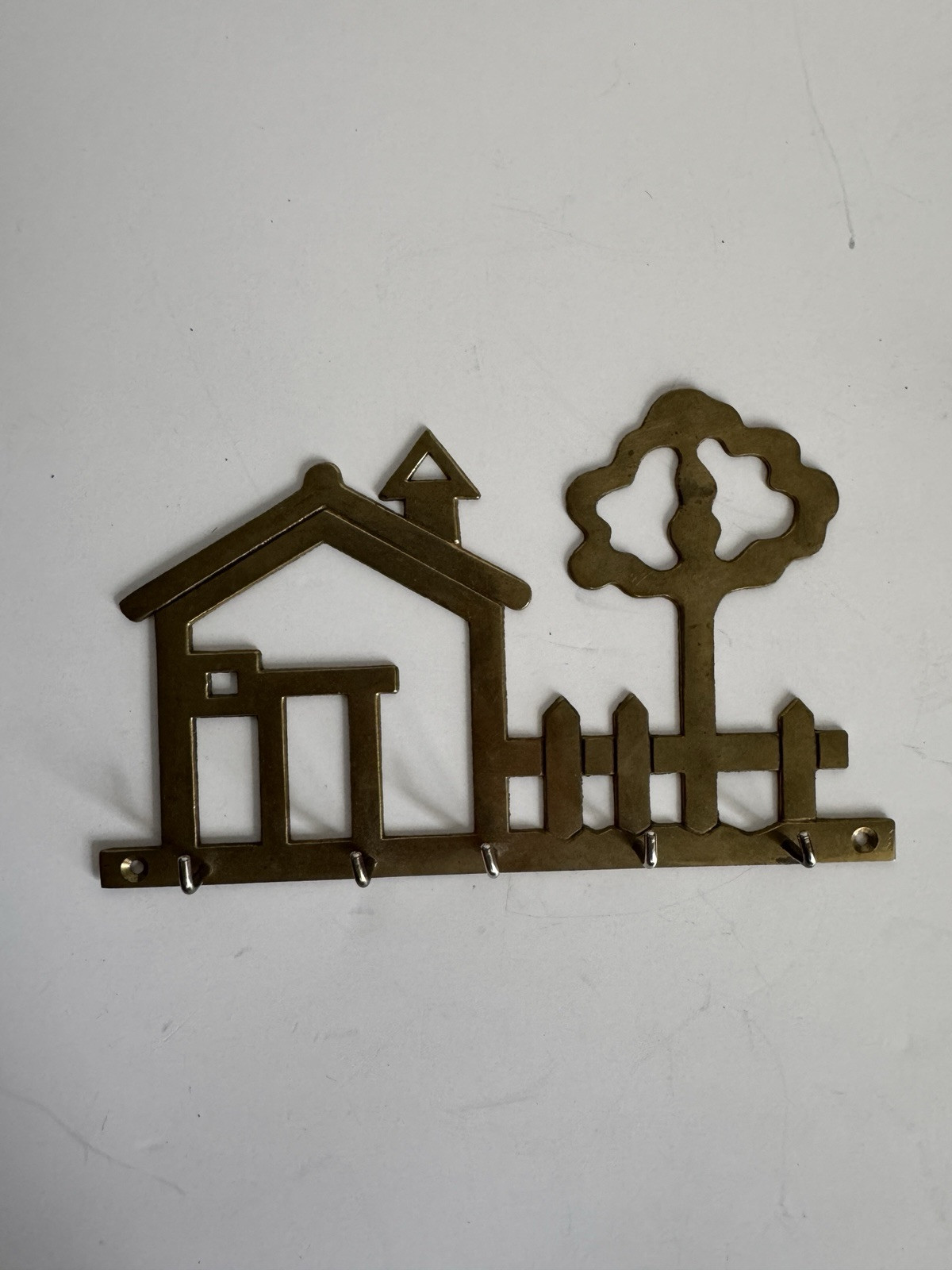 Brass Wall Key Holder House & Tree With 5 Hooks