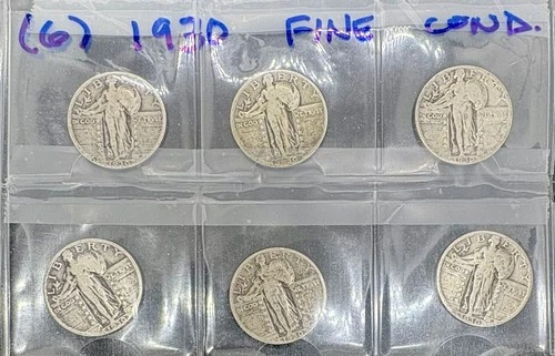 Lot of (6) 1930 Standing Liberty Quarters, Fine F Condition!