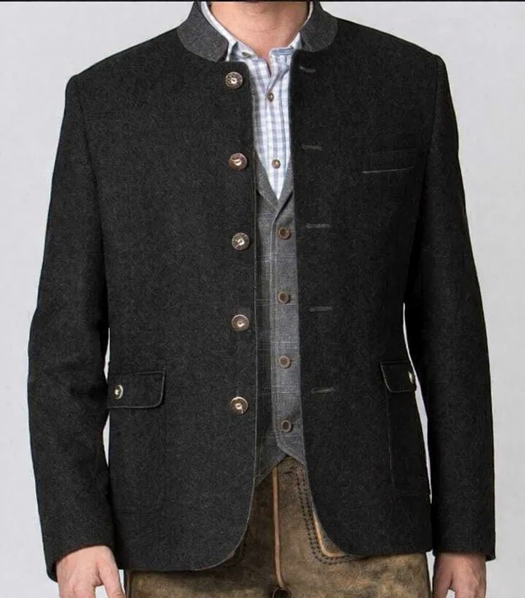Men’s Premium Jacket Charcoal Grey Tyrol Loden Bavarian Trachten Oktoberfest